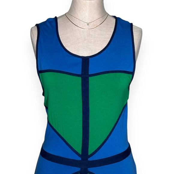 BCBGMAXAZRIA Colette Jersey Dress Mini Colorblock Cocktail Sleeveless Blue Green - Picture 3 of 11